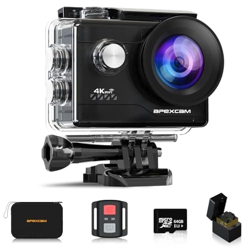 Apexcam 4k Caméra Sport 20MP avec MicroSD 64 GB Action Cam WiFi Caméra Étanche 40M Ultra HD Caméra d'action 170 ° Grand-Angle avec 2.4G Télécommande et 2 Batteries Rechargeables et kit d'accessoires…