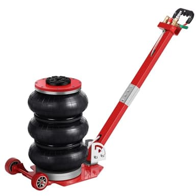 Rengue Cric pneumatique de 3 tonnes, 2993,7 kg, hauteur de levage rapide jusqu'à 40,6 cm, cric pneumatique pour voitures avec longue poignée réglable, robuste, triple sac, rouge