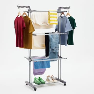 Amazon Basics Tendedero tipo torre, para interior, con alas plegables, 4-niveaux, 72.9-126 x 64 x 173 cm (L x W x H), Plateado, pour Vêtement
