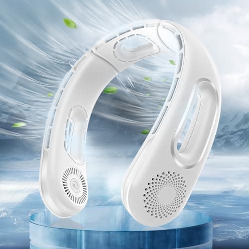 Dnenellr Ventilateur de Cou, 4 Vitesses Réglables Ventilateur Cou Rechargeable, 360° Cooling Ventilateur de Cou Silencieux, Portable Personnel Ventilateur Mains Libres USB, pour Femmes et Hommes-Blanc