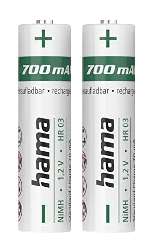 Hama 2 Piles Rechargeables AAA NiMH 700 mAh (Lot 2 Batteries Rechargeables, Charge Rapide, Très Faible Autodécharge, 1.2 Volts, pour Téléphone Fixe, Jouet, Rasoir, Télécommande, Caméra, Flash)