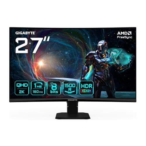 Gigabyte GS27QCA 27" Moniteur Gaming Incurvé QHD - 2560 x 1440, 180Hz, 1ms, 250 CD/m², FreeSync, HDR Ready, HDMI 2.0, DisplayPort 1.4