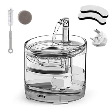 NPET Fontaine à eau pour chat ultra silencieuse de 1,5 L, fontaine à eau automatique avec kit de robinet, niveau d'eau visible pour petit chien avec 2 filtres, 3 modes, WF050TP