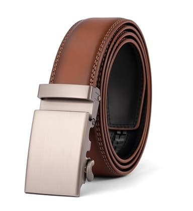 VRLEGEND Ceinture Homme, Ceinture Automatique Homme à Cliquet 35mm de Largeur avec Boîte Cadeau (Marron-2207, Réglable 150CM)