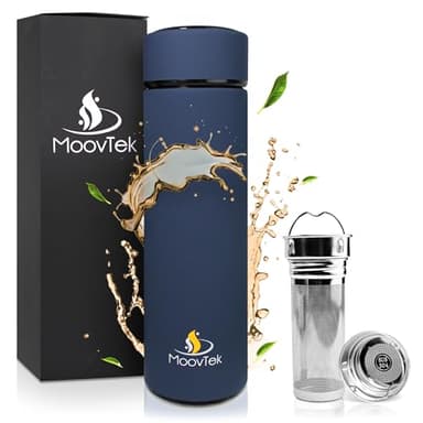 Bouteille Infuseur à thé isotherme 400 ml & fruits extra long pour Infusion sans BPA pour Travail, École, Bureau, theiere portable Randonnée et Voyage (Bleu océan)