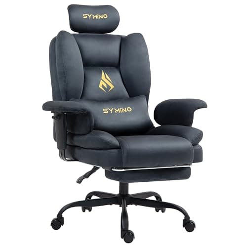 Symino Chaise de Jeu Fauteuil de Bureau Ergonomique, Imitation Daim Chaise de Bureau avec Repose-Pieds Hauteur réglable Office Chair Chaise d'ordinateur 130kg Gris