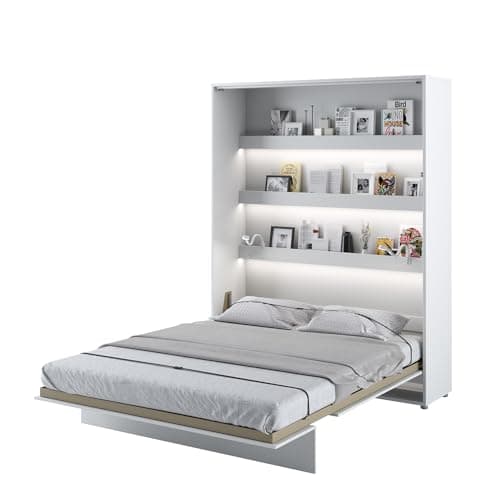 MEBLINI Lit Escamotable Bed Concept - Lit Pliant 2 Personnes - Lit Mural Rabattable - Lit Armoire - Lit Placard - Murphy Bed - BC-12-160x200cm Vertical - Blanc Mat