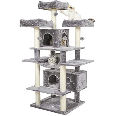 MSmask Grand arbre à chat, taille XXL, 175 cm, stable, avec 3 grandes plateformes d'observation, pour grands chats, griffoirs en sisal, gris clair
