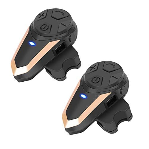 BETOWEY Intercom Moto pour 2 Casques, BT-S3 Interphone sans Fil Oreillette Bluetooth pour Casque Moto (Or)
