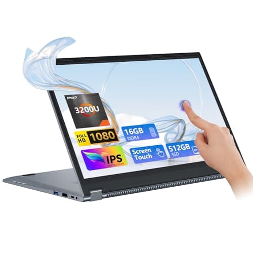 Ordinateur Portable 2 en 1, 15.6" PC Portable Gamer 16Go RAM 512Go SSD, Ordinateur Portable Tactile Gaming AMD R3, Laptop avec 360°Flip 1920X1080 IPS, Soutie Mini-HDMI RJ45 TypeC Adapté aux étudiants