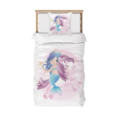 DJDEA Housse de Couette Licorne 120x150 cm avec 1 Taie d'oreiller 40x60 cm - Parure de lit 1 Personne Fille Blanc - Housse de Couette Enfant Fille en Polyester avec Fermeture Éclair