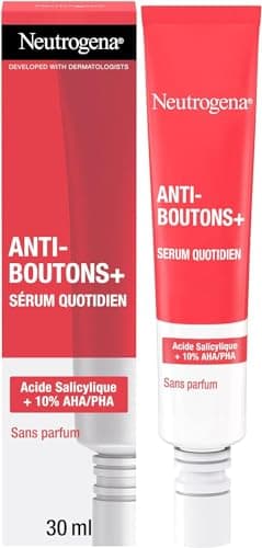 Neutrogena | Sérum Visage Quotidien Anti-Boutons+ (tube de 30 ml) – Soin visage à l'acide salicylique + 10% AHA/PHA – Sérum anti-imperfections sans parfum pour aider à éliminer les boutons