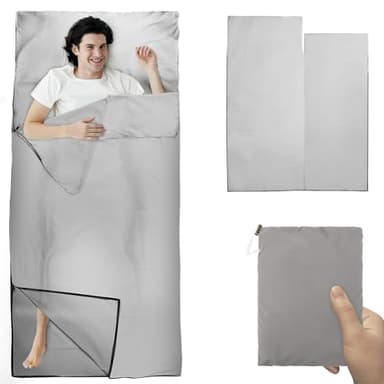 YARVPUV Drap de Sac de Couchage d'été - Gris - Sac à Viande, Ultra léger - Petit Format Une Fois Plié - 220 x 90 cm - Sacs de Couchage et Coutil