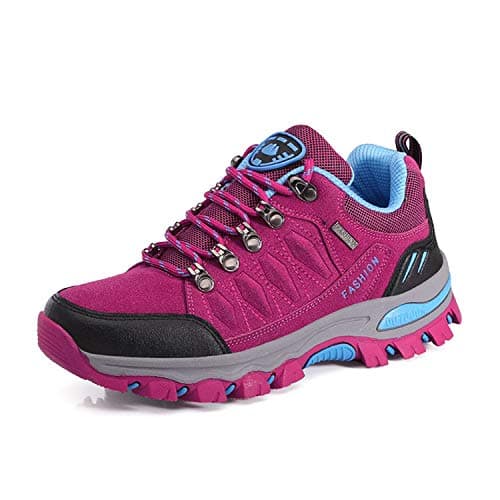 WOWEI Chaussures de Randonnée en Plein Air Imperméable Respirant Antidérapant Bottes de Trekking Promenades Voyages Sneakers pour Femme Hommes,Rose Rouge,39 EU