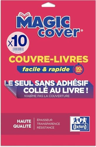 OXFORD Lot de 10 Feuilles Couvre-livres Magic Cover A4 PVC Lisse Epaisseur 7,5/100ème Incolore