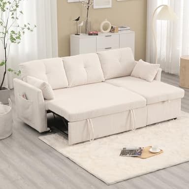 Seyakany Canapé d'angle Convertible avec sièges de Rangement,canapé lit avec Chaise réversible,canapé Convertible 3 Places,Velours,Beige
