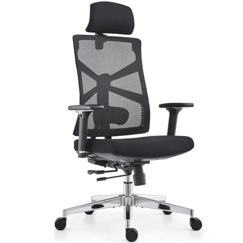 HOLLUDLE Chaise de Bureau Ergonomique avec Dossier Adaptable, Fauteuil D'ordinateur avec Accoudoirs 4D, Profondeur D'assise Réglable, Soutien Lombaire et Appui-tête 2D, Siège de Travail Exécutif, Noir