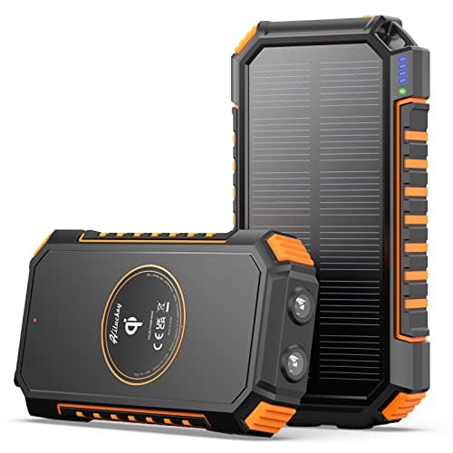 Hiluckey Chargeur Solaire 26800mAh avec 4 USB Portable Batterie Externe sans Fil Powerbank avec Charge Rapide USB C pour Smartphones, Tablette, Outdoor Camping (Orange)