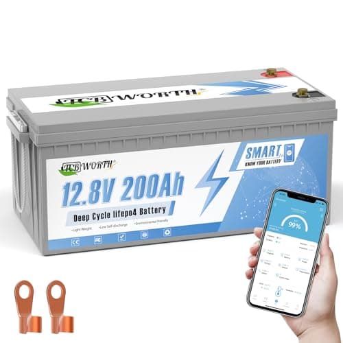 TCBWORTH Batterie Lithium 12V 200Ah, Batterie LiFePO4 Rechargeable avec Bluetooth BMS 200A, 8000+ Cycles, Pour Camping Car, Système Off-Grid, Bateau, Caravane, Solaire