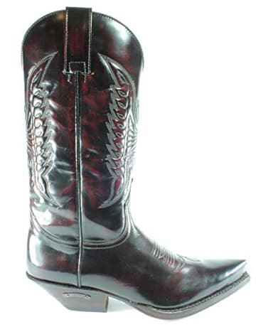 Sendra Boots 2073 Cuervo Florentic Bordeaux Santiags Femmes Hommes Cowboy Bottes Western Bout Pointu Talon Incliné Fait Main Véritable Cuir Brillant Taille 44