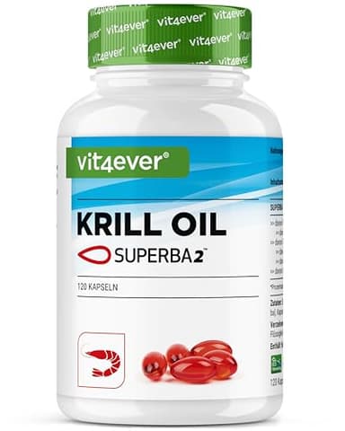 Huile de Krill - 120 capsules - Premium : Huile de Krill de l'Antarctique Superba - Riche en EPA + DHA + Astaxanthine + Phospholipides + Acides gras Oméga 3 - De culture durable