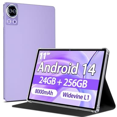 SKYEGG Tablette 11 Pouces Android 14, 24 Go RAM + 256 Go ROM, 5G Wi-FI, GPS, FHD Tablette Tactile avec Widevine L1, 8-Cores 2.0 GHz, 8000 mAh, 13 MP + 5 MP, Face ID, Pourpre