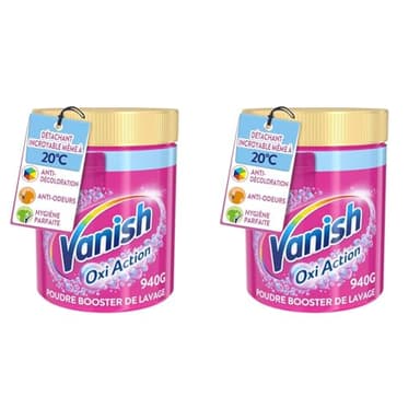 Vanish Oxi Action Booster de Lavage - Détachant Textile et Anti-décoloration -Poudre 940g (Lot de 2)