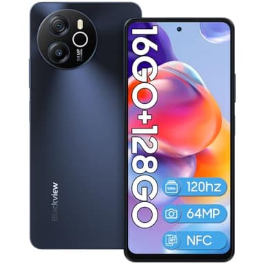 Blackview SHARK8 Telephone Portable 2024, 16Go+128Go/1To Helio G99, 120hz 6.78" FHD+ 1080 * 2460, 5000mAh et 33W, 64MP+13MP VGA, Fingerprint/Face ID/NFC/OTG/Dual SIM Smartphone Debloqué Android 13