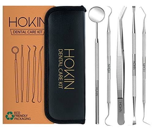 HOKIN Detartreur Dentaire Kit Dents en acier Inoxydable kit de Nettoyage Calcul Calculateur de Plaque Hygiène Scanner Crochet Choisir détartreur avec Lampe Miroir Dentaire (5) (5)