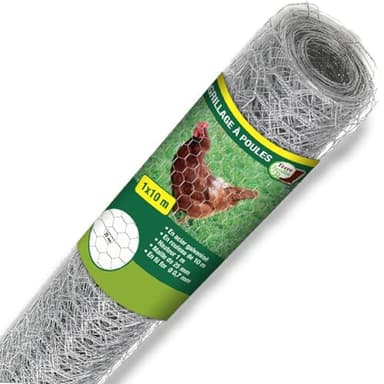 TERRE JARDIN - Grillage a Poule, 1 x 10 m - Grillage Poulailler, Mailles Hexagonal en Acier Renforcé de Ø 0,7 mm, 4 x 2,5 cm - Cloture pour Poule, Résistante aux Intempéries - Élevage Volaille