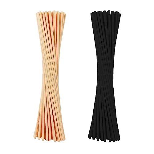 Bâtons de Diffuseur de Roseaux, Batonnets Diffuseur Parfum Bâtons de Diffuseur d'Arôme en Fibre pour Huile Essentielle dans Maison Bureau Hôtel Spa 20cm x 3mm (Naturel, Noir)，50 Pièces.