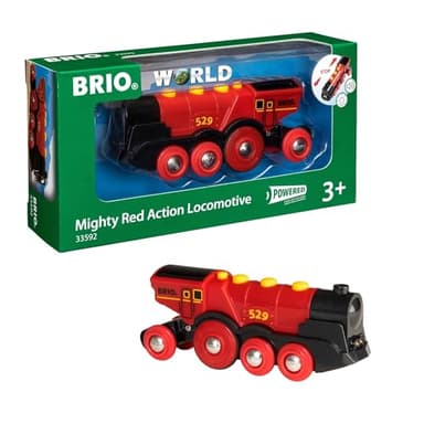 BRIO World - 33592 - Locomotive rouge puissante à piles - Train électrique son et lumière - Pour circuit de train en bois - Jouet mixte à partir de 3 ans