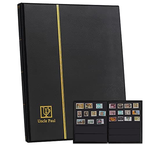 Album de timbres 120 pochettes - Porte-timbres en cuir synthétique de différentes tailles, livre de rangement pour factures et documents, noir AS03MX1BK
