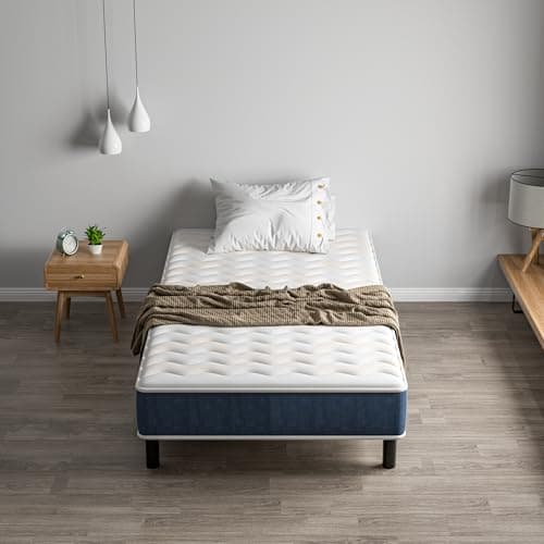 DEWINNER Ensemble Matelas et Sommier 90x190cm, Matelas en Mousse A Mémoire et Robuste Cadre de lit en Fer avec 6 Pieds, Lit Complet, épaisseur 15cm, Ergonomique,Hypoallergénique