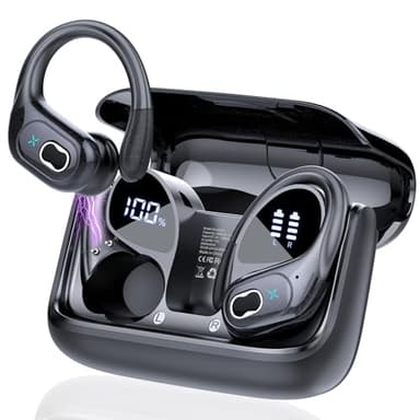 2025 Ecouteurs Bluetooth sans Fil Sport, 75Hrs Écouteurs Bluetooth 5.4 avec 3D HiFi Stéréo, 4 ENC Réduction de Bruit Mics, Oreillette sans Fil avec Affichage LED, Casque Running IP7 Étanche