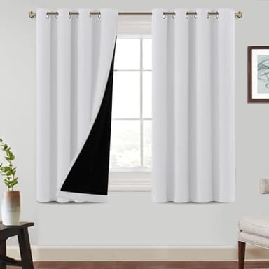 BellaHills 100% Rideau Occultant,2 Panneaux Rideaux Occultant Thermique Isolant,Tenture Opaque à Oeillets Isolation Lumiere,pour Salon et Chambre,140x145CM,Blanc