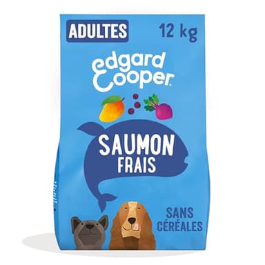 Edgard Cooper Croquettes Chien Sans Céréales, (Saumon Frais, 12kg), Viande fraîche et protéiné, Nourriture Naturelle pour Chien Adulte, Hypoallergénique, Sans sucres ajoutés