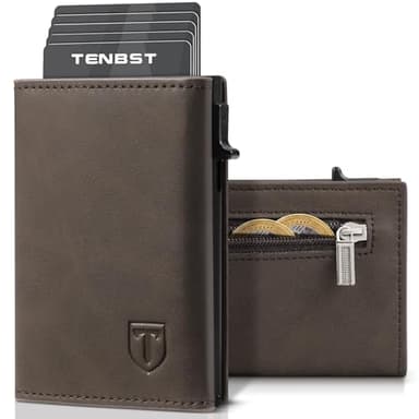 TENBST Portefeuille en Cuir Carbone Bloquant RFID | Porte Carte et Monnaie Homme | Etui Carte Bancaire Anti Piratage | Avec Billets et Poche | Cadeau