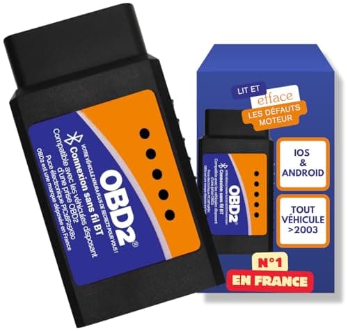OBD2 Bluetooth + Support Francais 7/7J - Diagnostic des Codes Moteur en 3 Min ! Valise de Diagnostic Compatible avec la majorité des VÉHICULES - Vendeur Francais avec Support 7/7J 2025