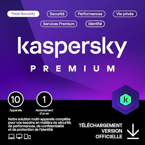 Kaspersky Premium Total Security 2025 | 10 appareils | 1 an | Anti-Phishing et Pare-feu | VPN illimité | Gestionnaire de mots de passe | Contrôle Parental| PC/Mac/Mobile | Code d'activation par email