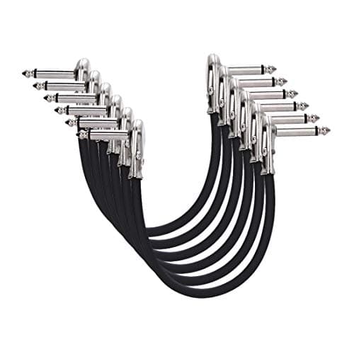 Amazon Basics Auxiliaire Câble Patch Guitare pour Pédales d'Effets, Microphones, Consoles de Mixage, Amplificateurs, Connecteur Angulaire de 6,35 mm, Bloque Interférences, lot de 6, 15 cm, Noir