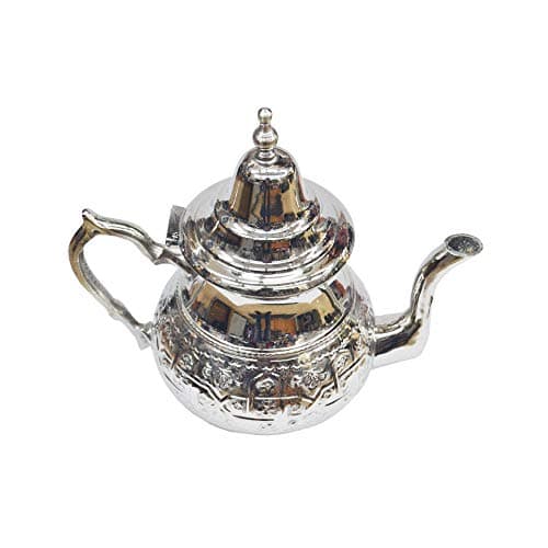 Horus Artesanía de Egipto Théière marocaine artisanale en acier inoxydable pour deux verres, traditionnelle, avec couvercle en acier inoxydable