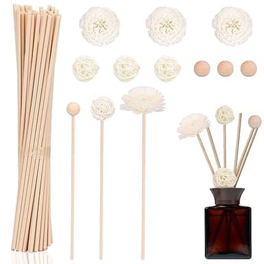 GiReich Bâtons de Diffuseur de Roseaux, 50 Pcs Batonnets Diffuseur Parfum, Batons Diffuseur d'Arôme avec Boules Fleurs pour Huile Essentielle Maison Bureau Hôtel Spa, 20 cm x 3 mm