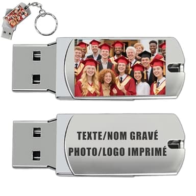 Clé USB Personnalisée - Texte Nom Gravé & Photo Logo Imprimé, Cle USB 32Go / 64Go / 128Go, Mini Clé USB 2.0, Lecture Rapide et Forte Compatibilité, 9 Styles au Choix (Style 4, 32.0, GB)