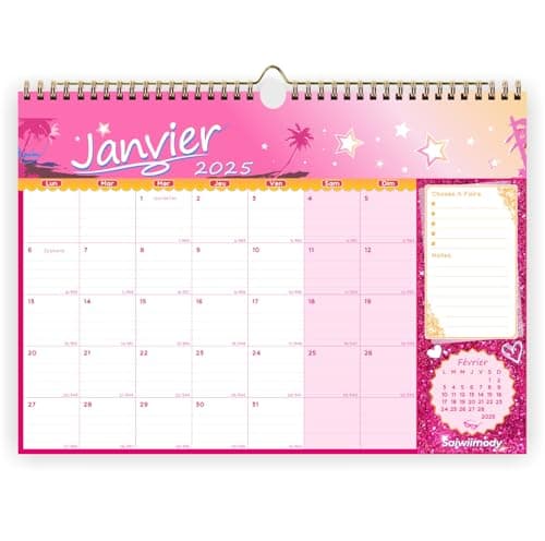 Saiwiimody Calendrier 2025 Mural Français Grand Calendrier familial 2025 2026 (18 Mois) 43 * 31CM Calendrier Jan. 2025 à Dec. 2026 Planificateur Mensuel pour Organiser
