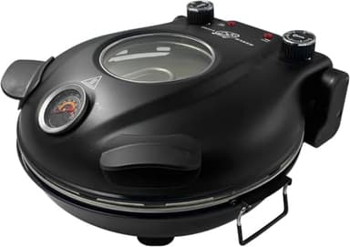 Klaif Four à Pizza Electrique, Thermomètre Visible & Fenêtre en Verre, 4 Minutes Four à Pizza avec Pierre Céramique 31 cm, 5 Niveaux de Température Max 420°C, 1200W Noir