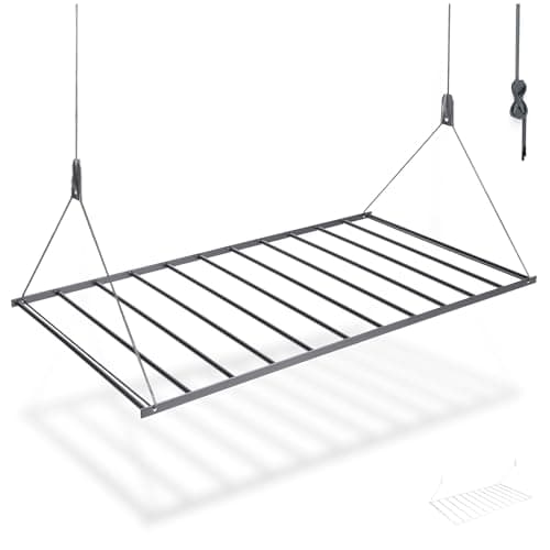 Natural Goods Berlin Swing Séchoir à linge peu encombrant 60 x 110 cm Noir Étendoir à linge de plafond en acier robuste Étendoir à linge de plafond stable avec design peu encombrant
