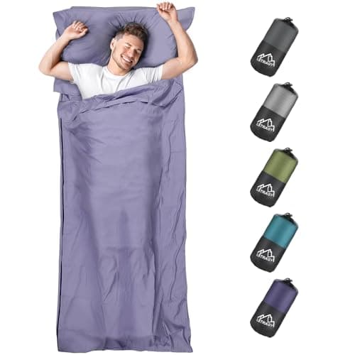 LSTRAGY Sac de Couchage cabane 2-en-1 en Microfibre avec Fermeture éclair intégrale, Compartiment pour Oreiller, Les auberges et Les cabanes de Montagne, 95x220 cm (Violet)