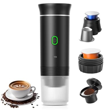 CafetièRe Portable 3-En-1 Sans Fil Pour Capsules NS et Café Moulu en Poudre,Infusion à Chaud et à Froid,CafetièRe éLectrique Chauffante Pour Voiture De Voyage Et Bureau Avec Port Usb-C(Noir)