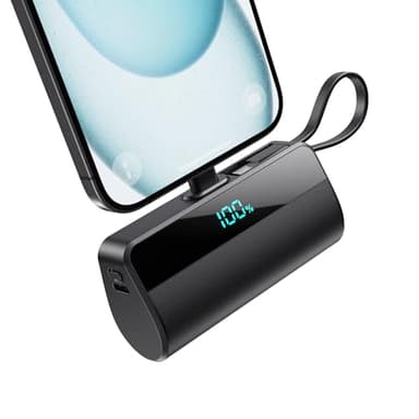 Batterie Externe pour iPhone, 5500mAh Mini Power Bank avec Câble USB C Intégrés, 20W PD Charge Rapide Chargeur Portable Écran LCD Batterie Portable Compatible avec iPhone 16/15/14/13/12/11/X/8/7/6 etc